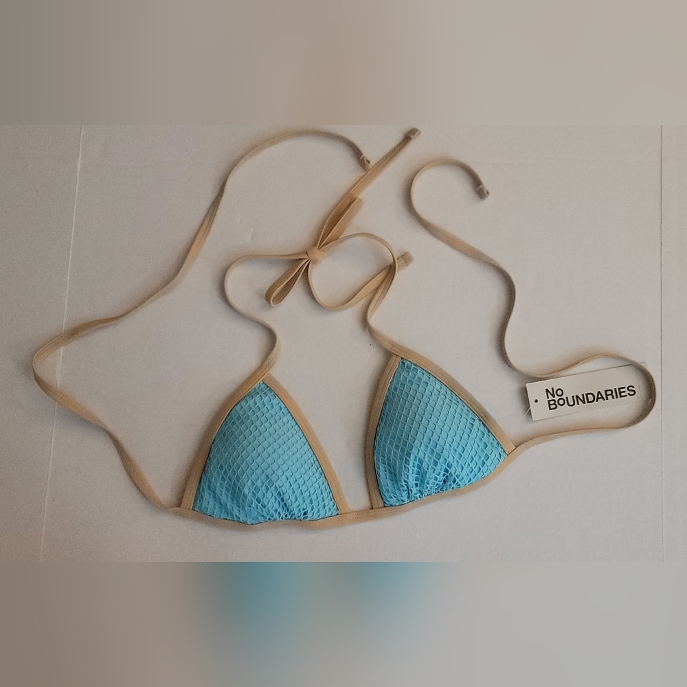 Blue Tan Mesh Mermaid Bikini Triangle Top Removable Padded